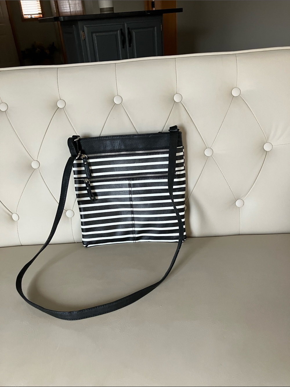 Merona Black and White Striped Crossbody Bag - Picture 1 of 1